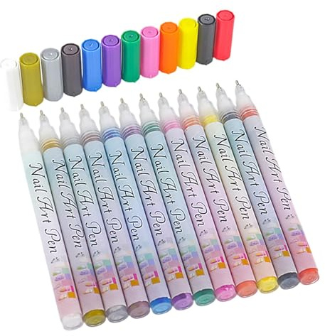 Acunny Juego de esmalte de uñas en gel, bolígrafos de pintura acrílica para uñas - Conjunto de lápiz de graffiti de uñas acrílico impermeable de 12 colores - Kit de manicura de hogar de 0.5 mm Foot