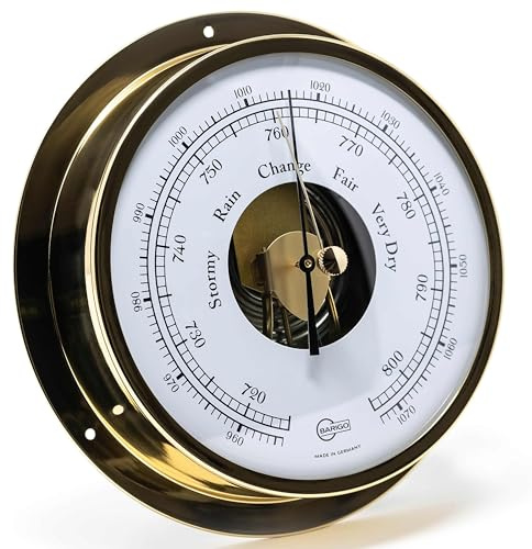 BARIGO 111MS VIKING Schiffsbarometer, Glas, Messing-Gehäuse poliert | Messbereich 960-1070 hPa und 720-800 mmHg, Genauigkeit ± 2 hPa, Metall-Rückwand, 155x35 mm Breite/Tiefe, Made in Germany
