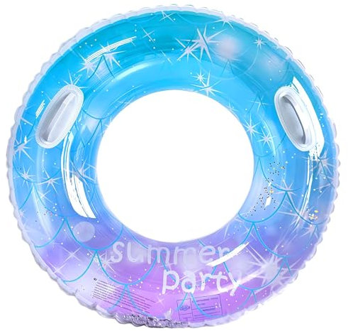WIKIMO Schwimmreifen Erwachsene, Aufblasbarer Schwimmring Mit Griff, 80x38 cm Transparenter Schwimmringe für Pool Sandstrand Draußen Blau Geeignet für Personen ab 14 Jahren
