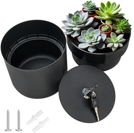Blumentopf Safe Schwarz, Getarnter Tresor mit Schlüssel kleiner Abschließbares Versteckter Safe Geheimversteck für Zuhause, Ohne Pflanze (Schwarz)