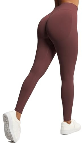 JTSONN Scrunch Butt Leggings Damhögmidjade sportbyxor Långa Booty Lifting Yogabyxor Push Up Gym Sportbyxor Sömlösa löparbyxor Sportleggings (DE/NL/SE/PL, Alfa, M, Regelbunden, Regelbunden, Brun)