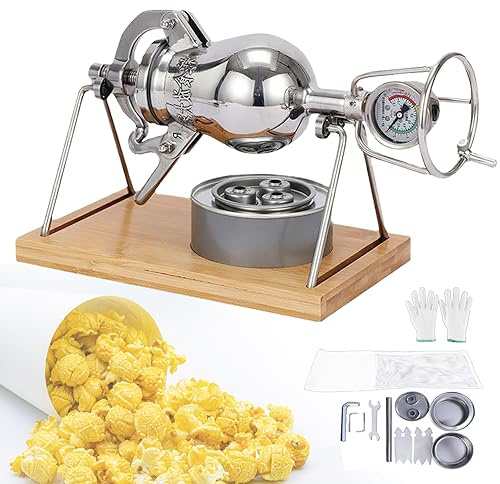 Qinhaixi Popcorn Popper Machine, Chinese Popcorn Maker with Safety Valve, Stainless Steel Fire Heating Popcorn Popper, Small Popcorn Cannon for Home Family Use