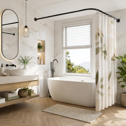Duschvorhangstange L-Form – Verstellbare Duschstange aus Edelstahl 90–130 cm, L-förmige Duschschiene mit Klebemontage, für Badewanne und Dusche