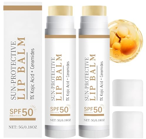 2 Pcs Spf Lip Balm,Moisturizing Brightening Spf 50 Lip Balm Pa++++,Water-Resistant Sun Defence Daily Care for Women and Men