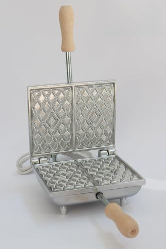 CBE Biscottiera Elettrica per Ferratelle morbide Modello 5020200 | Manici in Legno, Piastre in Alluminio, Made in Italy, Uso Domestico, Disegno a Rombi