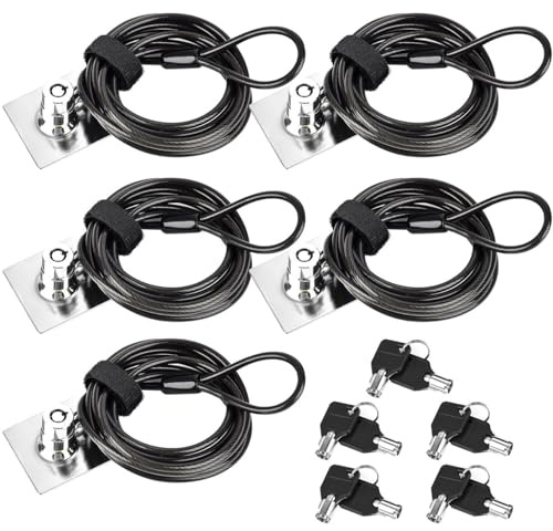 NouveLife Lot de 5 Antivol Ordinateur Portable Câble Antivol PC Câble de Sécurité Autocollant 3M Résistant Longueur de Câble de 2m avec 2 Clés pour Ordinateur Portable Tablette Mac iPad Smartphone