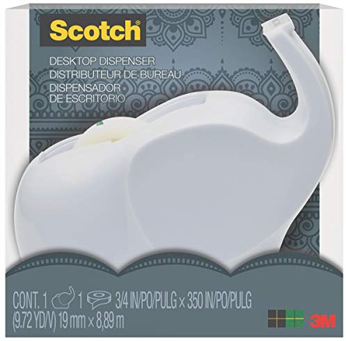 Scotch Dispensador de cinta adhesiva en forma de elefante, incluye cinta adhesiva de 19 x 8.89 m, Blanco