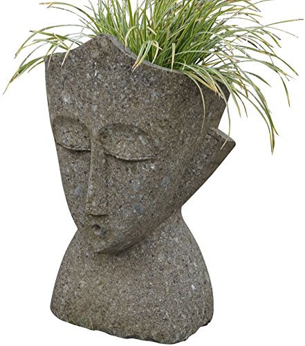 Korb-Outlet Pflanzkopf Tiki/Kopf aus massivem Natur-Stein im Südsee-Stil/Osterinseln Hawaii Statue für Haus und Garten (85cm)