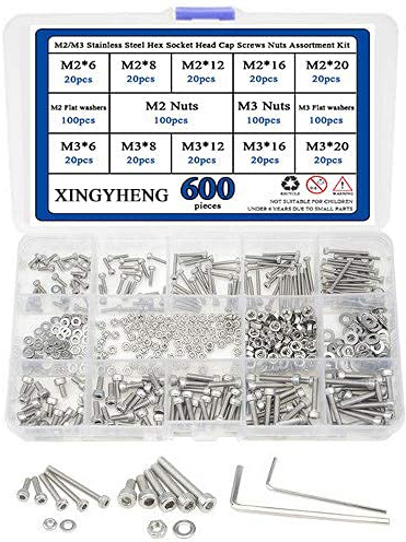 BGTXINGI Assortiment de 600 vis à tête hexagonale M2/M3 en acier inoxydable 304 avec 2 clés hexagonales