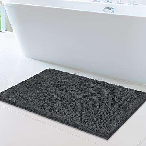 Soft Plush Chenille Bathroom Rug, Absorbent Microfiber Bath Mat, Machine Washable, Non-Slip Grip, Quick-Dry, Thick Shag Carpet Great for Bath, Shower Floor, Door Mat (Charcoal Grey, 60x100cm)