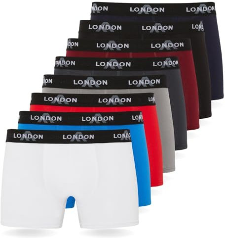 FM London 4/8-Pack Mens Boxers with Elastic Waist - Soft Boxer Shorts Men, Stretch Fit Underwear for Everyday Wear - Fitted Hipster Underwear