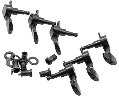vhbw Stimmwirbel Mechaniken Pegs 3R3L für Gitarre | E-Gitarre, Westerngitarre - Gitarrenwirbel, Stimmmechanik, 10 mm Aufnahme Schwarz
