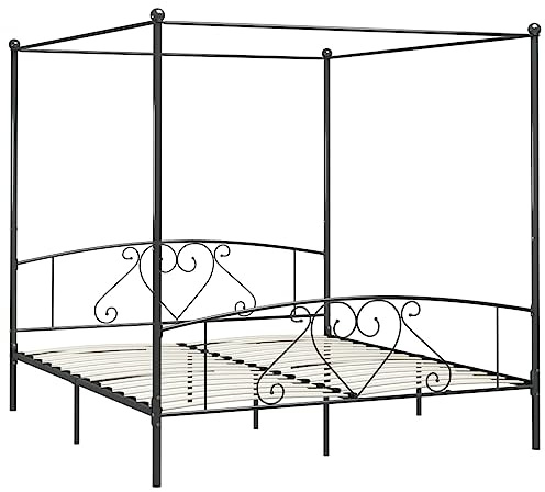 vidaXL Himmelbett Bett Bettgestell Doppelbett Metallbett Bettrahmen Lattenrost Schlafzimmerbett Schlafzimmermöbel Ehebett Grau 200x200cm