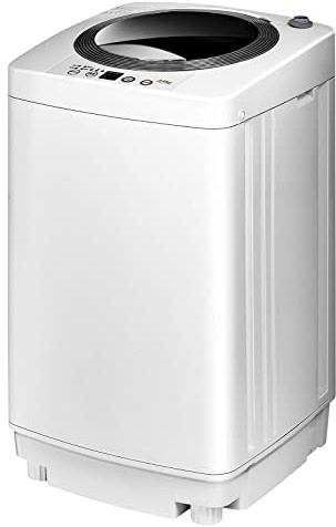 GIANTEX Machine à Laver Automatique 3,5 kg avec Pompe et Panneau de Commande, Contrôle du Niveau d'eau et du Mode, Mini Lave-Linge avec Essoreuse 43 x 43 x 75 cm, Blanc