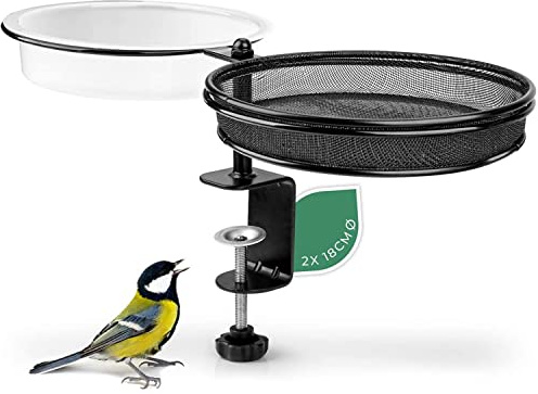WILDLIFE FRIEND Mangiatoia per uccelli - Beverino uccelli da appendere al balcone con mangiatoia e ciotola per acqua in metallo verniciato a polvere - Supporto incluso, flessibile e regolabile