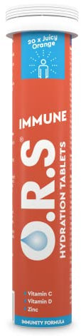 O.R.S Immune Hydration Tablets - Orange, 1 Tube | Winter Wellness Electrolytes with Vitamins, Iron & Zinc for Immunity Support | Salts for Electrolyte Replacement | Vegan, Gluten-Free & Low Calorie