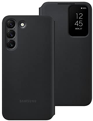 Samsung Clear View Smartphone Cover EF-ZS901 für Galaxy S22, Flip Cover, Handy-Hülle, Extra-Dünn, Stoßfest, Schutz Case, Black