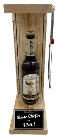 Warsteiner Pilsener - Biergeschenke lustig für Chefin Geburtstag Weihnachten Eiserne Reserve Gitterkäfig Text s/w Beste Chefin der Welt Bier (1 x 0.5 l)