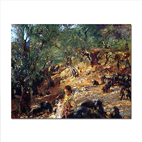 tableaux célèbres de John Singer Sargent - Ilex Wood à Majorque avec des cochons bleus. Image d'art de mur de toile pour la chambre à coucher de salon 40x56cm (15.8x22in) sans cadre