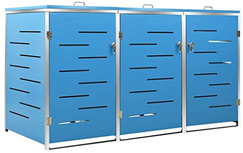 Hommdiy Mülltonnenbox für 3 Tonnen Mülltonnenverkleidung mülltonnenboxen 207x77.5x115 cm Blau