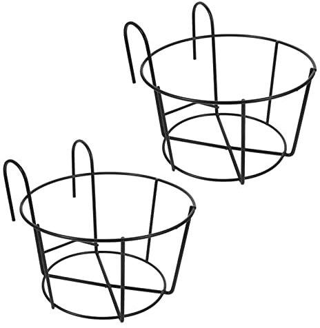 YARNOW Blumentopfständer Hängend 2 Stück Metall Hängepflanzenhalter für Balkon Geländer Platzsparender Pflanzenhalter Blumentopfregal für Innen und Außen Großer Schwarzer Eisenrahmen