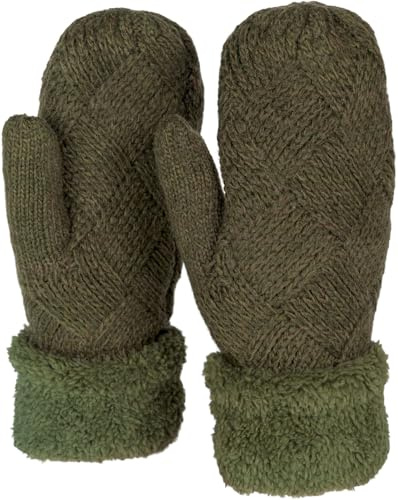 styleBREAKER Manoplas de punto de invierno para damas, guantes con patrón de diamantes, termo polar, guantes de punto 09010031, color:Verde oliva