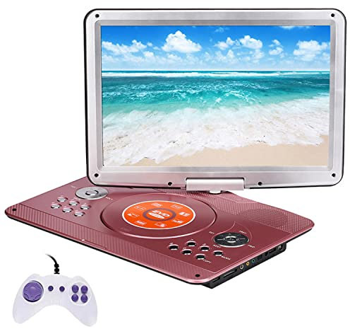 Lettore CD Portatile, Lettore Dvd Portatile da 16,9 con Schermo Girevole da 14,1, Supporto per Lettore Dvd per Auto CD/Dvd/Scheda SD/USB/Cuffie, Telecomando, Caricatore per Auto, Adattatore di Ali