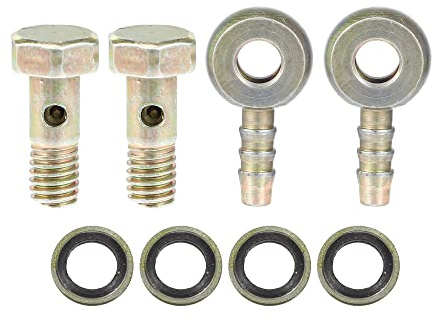 A ABSOPRO Banjo Schlauch Barb Bolzen Fittings 2 Stück M6x1 Für Bremsanlage | Material: Metall, Farbe: Bronzeton, Inklusive 2 Schrauben Und 4 Unterlegscheiben