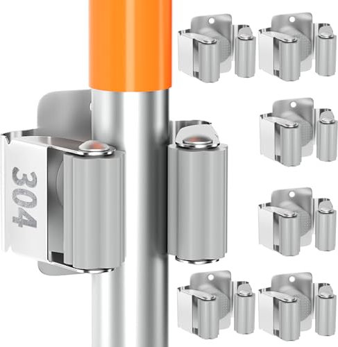 reliahom 6 Pack Broom Holder Wall Mount Stainless Steel Mop Hanger Organization Heavy Duty Garage Storage System Garden Laundry Kitchen Tool Organizer General Purpose Storage Rack(Silver)