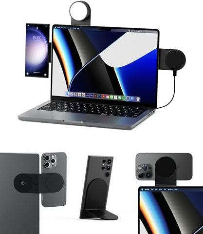 Rolling Square Edge Pro Full Kit – Magnetische Handyhalterung, Universelles Kabelloses Magnetisches Handyladegerät, 1000 Lumen Licht, Handyhalterung für Smartworking, Schwarz