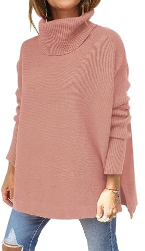 Jhsnjnr Womens Roll Turtleneck Jumpers Long Batwing Sleeve Oversized Chunky Knit Pullover Sweaters