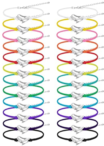 Funtery 24 Pcs Ice Skating Party Favors Colorful Ice Skating Bracelet Skater Birthday Gifts Sports Goodie Items Bulk for Women Men Skater Lover(Colorful)
