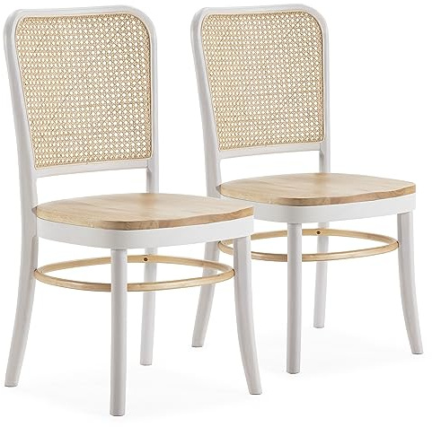HOMN LIVING Pack 2 Sedie Vesta in Legno massello Bianco/Rovere, 45 cm (Larghezza) 51 cm (profondità) 88 cm (Altezza)