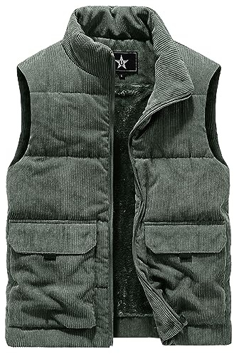 AIEOE Herren Gefütterte Weste Warmer Innenplüsch Herrenweste mit Teddyfell und Vielen Taschen