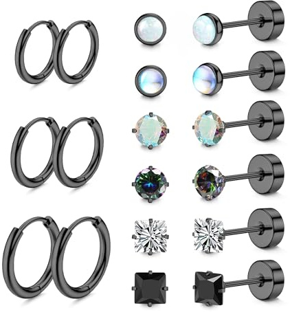 LOFITOR Titan Ohrringe Set für Damen Herren Medizinische Ohrstecker | 9 Paar Titanstahl Ohrringe Medizinische Chirurgenstahl Hypoallergen Flatback Ohrstecker Creolen Für Tragus Helix Piercing Ohr