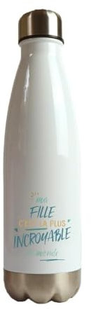 CADEAUX.COM - Gourde Fille la Plus... - Cadeau Personnalisable - Gourde Isotherme Personnalisée - 500ml - Bouteille Thermos avec Message - Idée Cadeau Original- Cadeau Femme