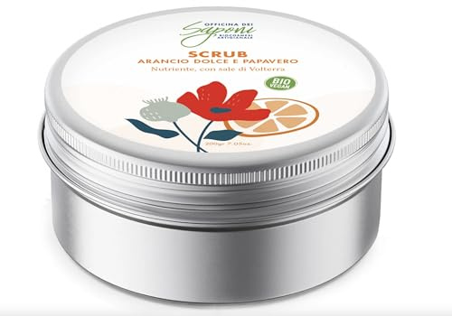 Officina dei Saponi Scrub corpo biologico Arancio Dolce e Papavero Nutriente con sale di Volterra 100% naturale Vegan 200 gr