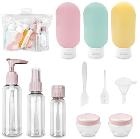 Newpop 11 Stück Reiseflaschen Set, Reiseflaschen zum Befüllen Kosmetik | Flüssigkeiten Auslaufsicher Nachfüllbare Reise Container, Toilettenartikel mit Kulturbeutel für Shampoo Creme Spülung Lotion