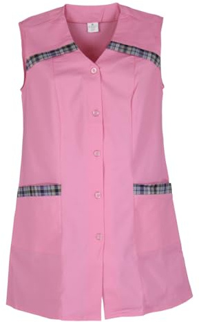 Tablier court sans manches en coton uni 7/8 - Taille : 48 - Couleur : rose, Rose, 50