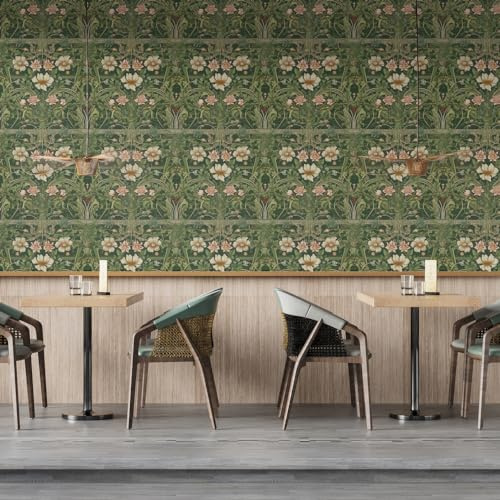 Fchen Art Blaue und grüne Tapete mit Blumenmuster, selbstklebend, Vintage, Vinyl, für Haus und Küche, zum Abziehen und Aufkleben