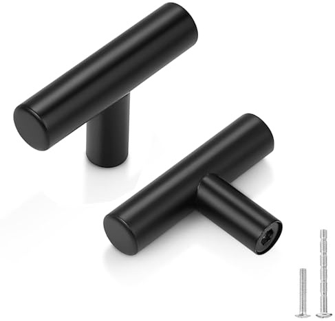 Misuyue 10 Stück Möbelknöpfe Matt Schwarz Schrankknöpfe, 50mm Edelstahl Schrankgriffe Möbelgriffe, T Moderne Küchengriffe, Knöpfe für Schränke Kommoden Kleiderschrank
