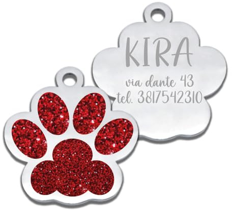 FRAMEG - Targhetta Personalizzata con Incisione Laser per Cane e Gatto - un Accessorio Unico per il tuo Amico a Quattro Zampe - medaglietta per cani e gatti personalizzata con testo (Rosso)