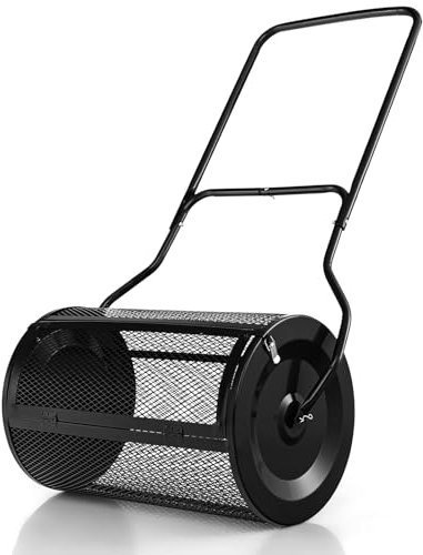 RELAX4LIFE Spandiconcime da 76L, Larghezza 60,5 cm, Ø Rullo: 3 cm, Spanditore da Giardino/Prato con Cestello in Rete Metallica e Manico, per Compost, Torba, Semi, Terriccio (60,5×39 cm, Nero)