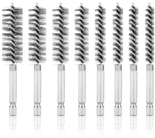 8 Cepillos de Alambre de Acero Inoxidable, Cepillo de Alambre para Taladro con Vástago Hexagonal de 1/4 de Pulgada de Tuberías Limpiador de Tuberías de Cobre Destornilladores