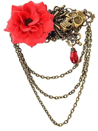 Monozoz Steampunk Haarnadel - Schädel Damen Gothic Haarnadel Brosche | Dekoratives Accessoire mit langer Kette für, Alltag, Ausgehen, Dating