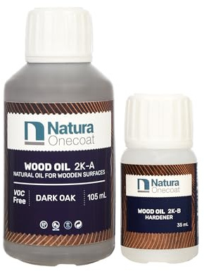 Natura Onecoat Wood Stain Oil - 8 m² - 140 ml, Dark Oak – Wood Finish for Interior Furniture & Floor - Linseed Wood Oil - Fast-Drying - Environmentally Friendly - Extra Durable Hard Wax Oil