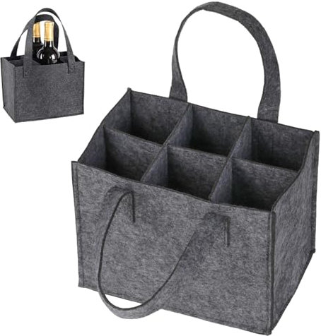 Flaschenträger 6 Flaschen, Filz Flaschentasche 6 Flaschen, Männerhandtasche Bierträger, Flaschenkorb Filztasche mit 6 Fächern, Wiederverwendbare Getränketräger für Reise Picknick Weinflasche Tasche