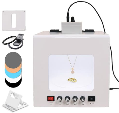 Mini boîte à lumière pour studio photo avec plateau tournant à 360° et support de suspension, tente de prise de vue de bijoux à intensité variable 3000-5500k, avec 5 toiles fond en PVC,TB30