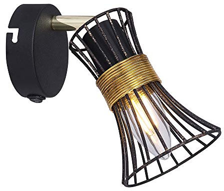 Globo Wandlampe schwarz gold Industrial Wandleuchte Innen Vintage Wandstrahler zum verstellen, Metall Stäbe, 1x E14, BxH 9x5,5 cm