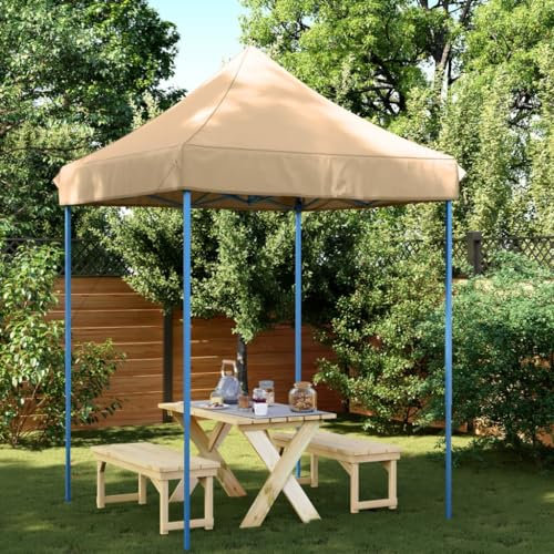 Homgoday Folding Party Tent Pop-Up Beige 200 x 200 x 306 cm, Folding Gazebo, Garden Tent, Gazebo Garden Pavilion for Camping, Parties, Weddings, Outdoor, Beach Pergola